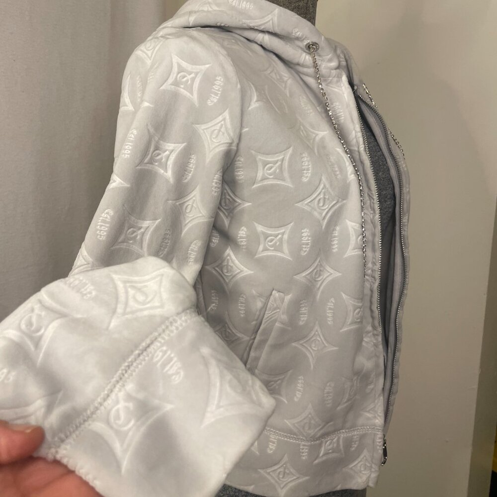 Juicy Couture gray embossed velour zip-front hoodie w/rhinestone details - Picture 7 of 12